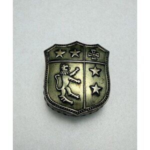 Vintage Heraldic Shield Trinket Pill Box Velvet Lined Medieval Rare